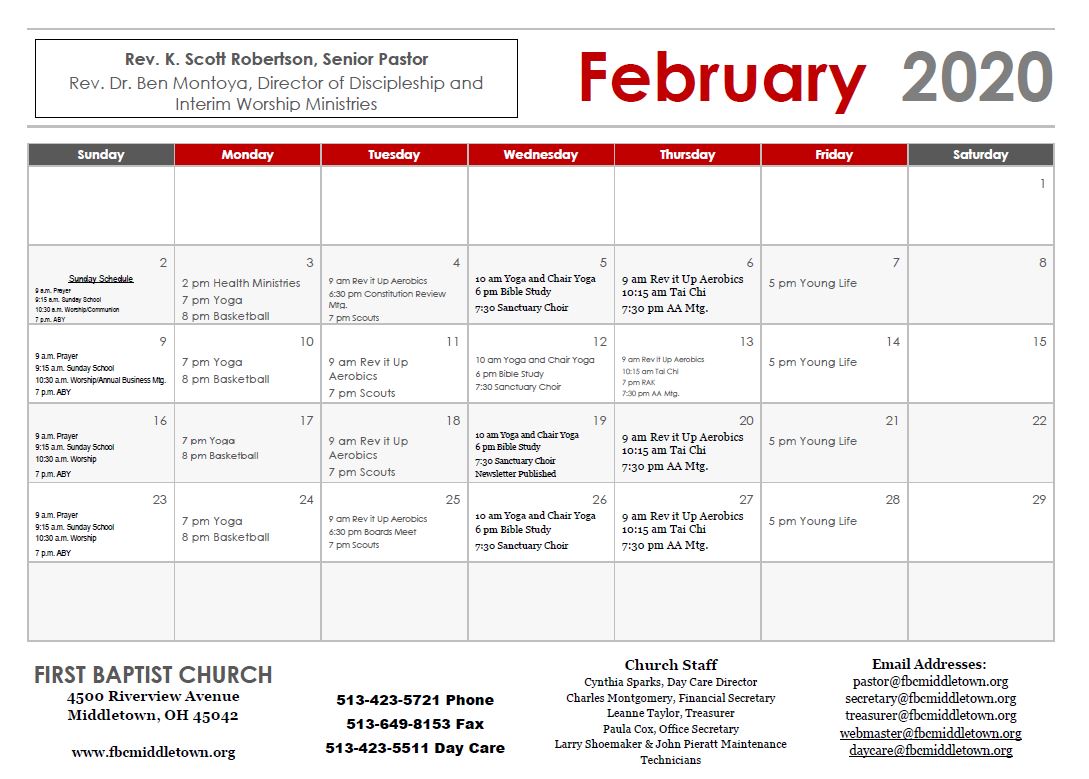 Events & calendar First Baptist Church, Middletown, OH